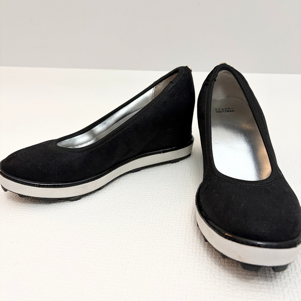 Stuart Weitzman Ariana Clare Wedge Pump Black Textile Size 3 US 34 EUR - Picture 8 of 11